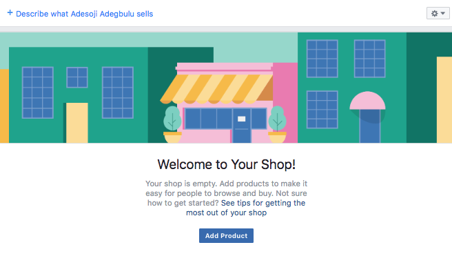 Facebook page shop menu